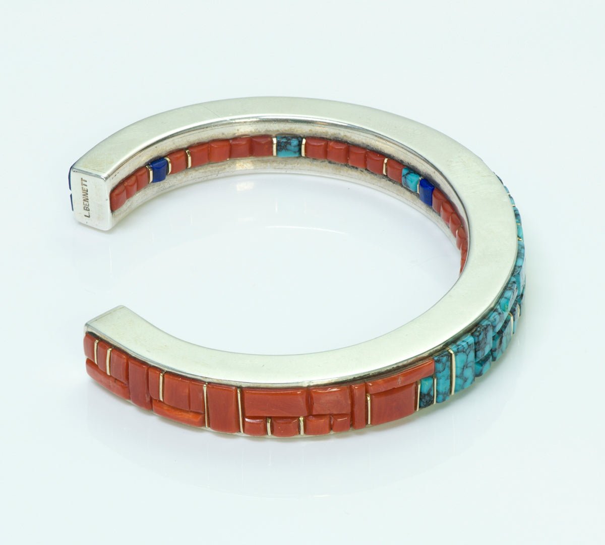 Lee Bennett Native American Coral Lapis Turquoise Bangle