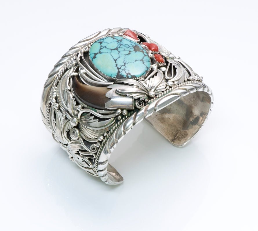 Lena Platero Navajo Coral Turquoise Silver Cuff