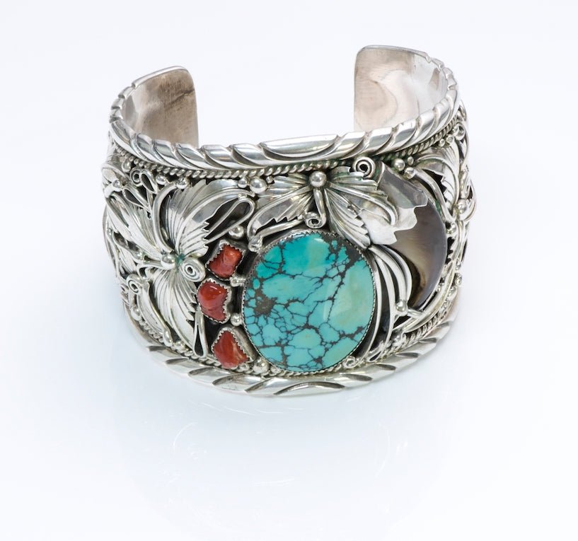 Lena Platero Navajo Coral Turquoise Silver Cuff