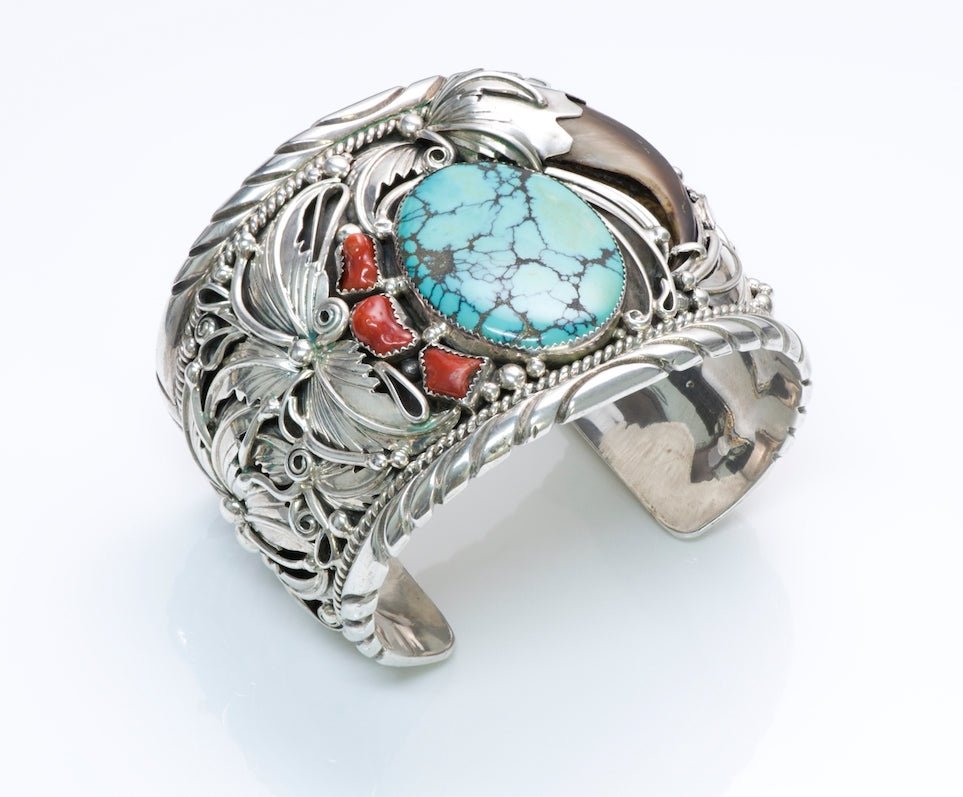 Lena Platero Navajo Coral Turquoise Silver Cuff