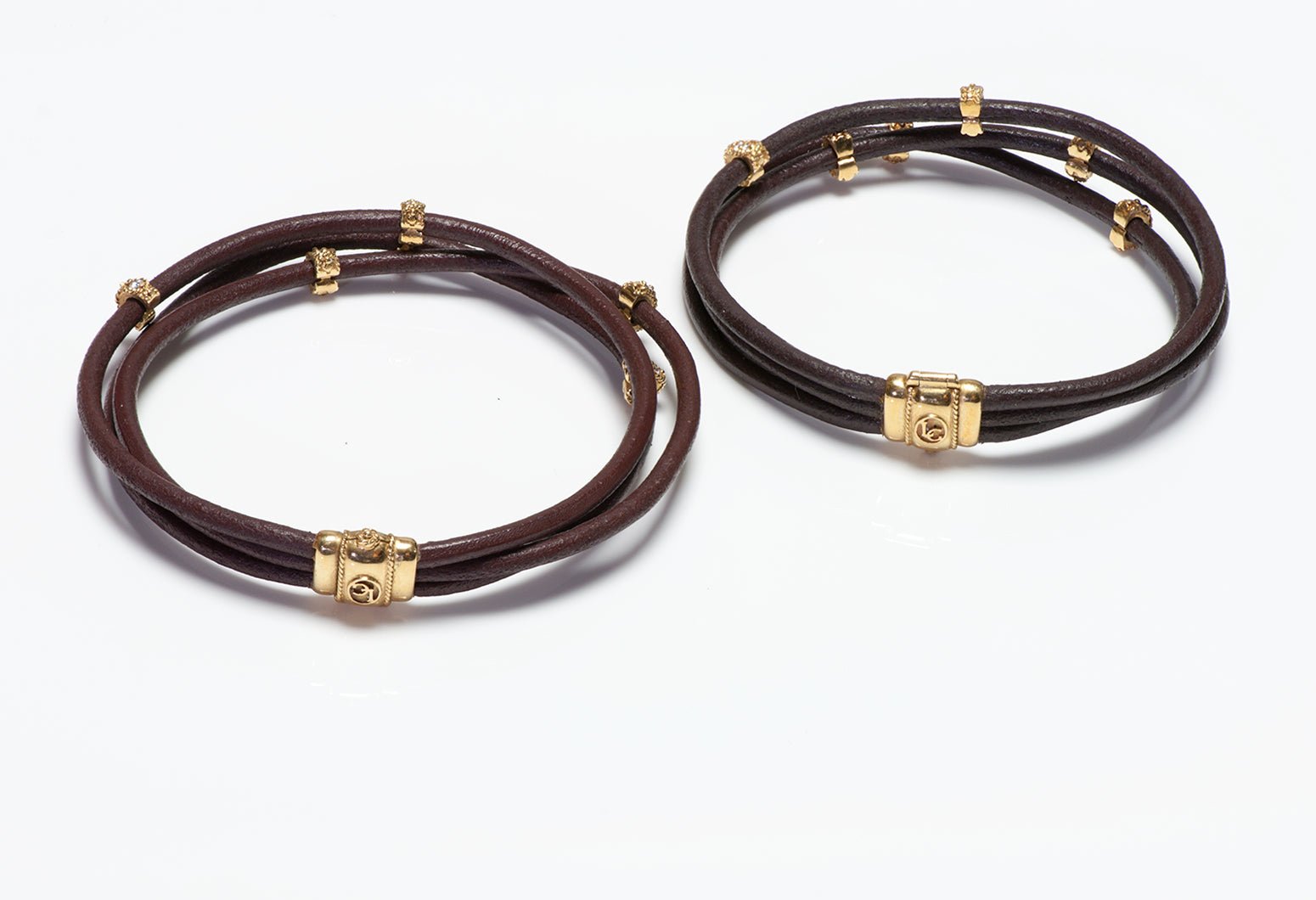 Leslie Greene 18K Gold Diamond Leather Bracelet Necklace Choker