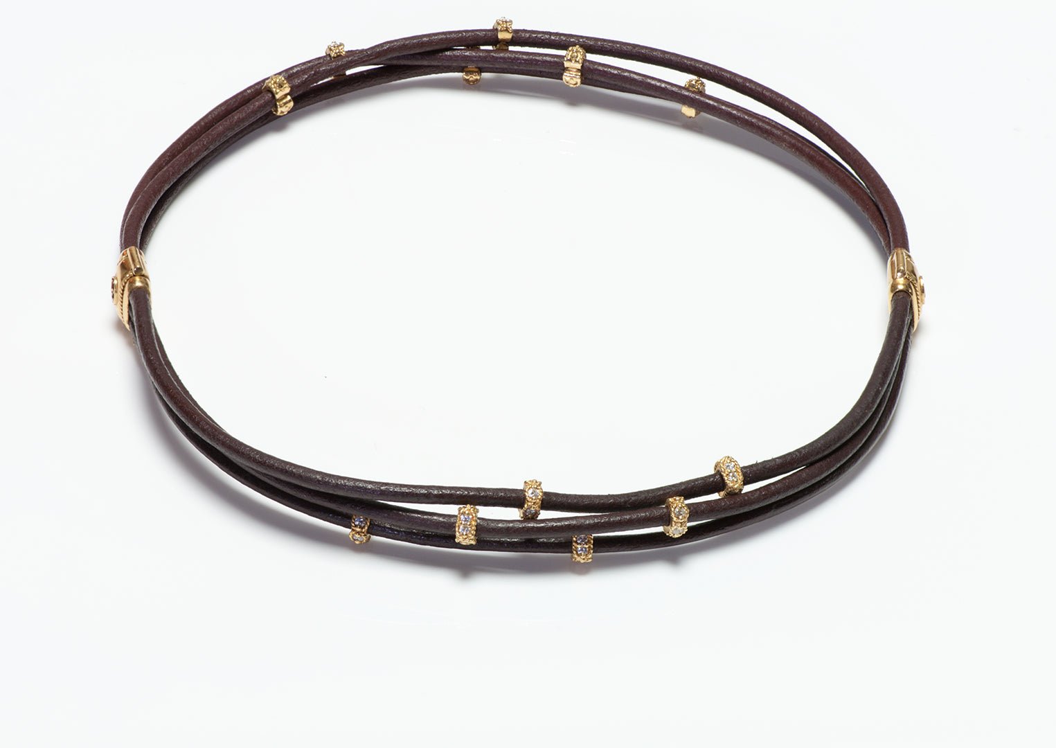 Leslie Greene 18K Gold Diamond Leather Bracelet Necklace Choker