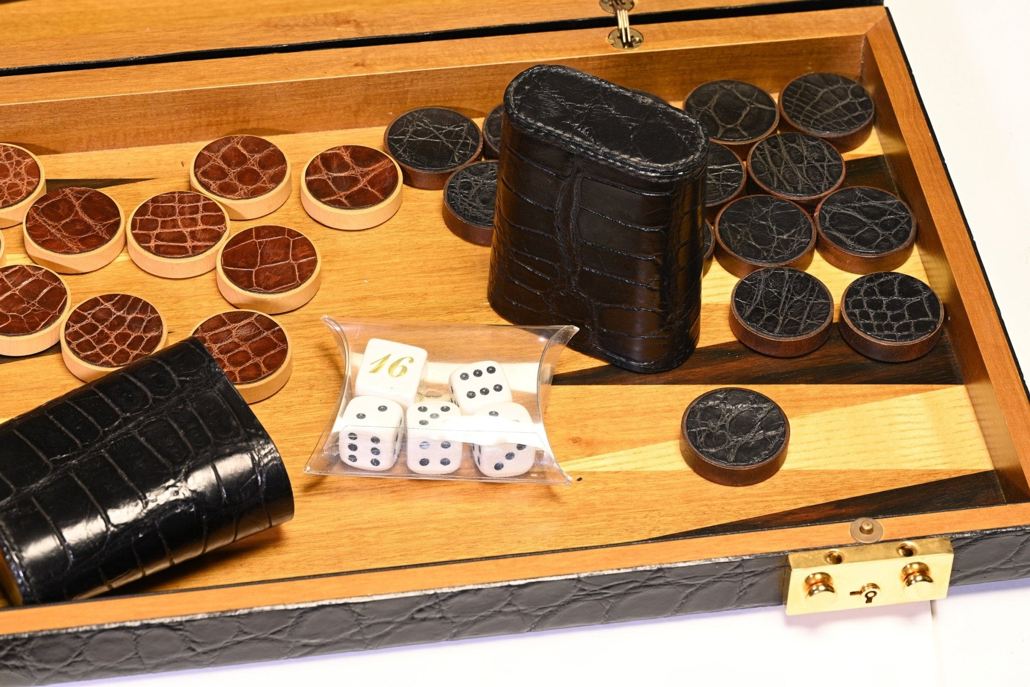 Limited Edition Harrison James Backgammon Black Brown Crocodile Set