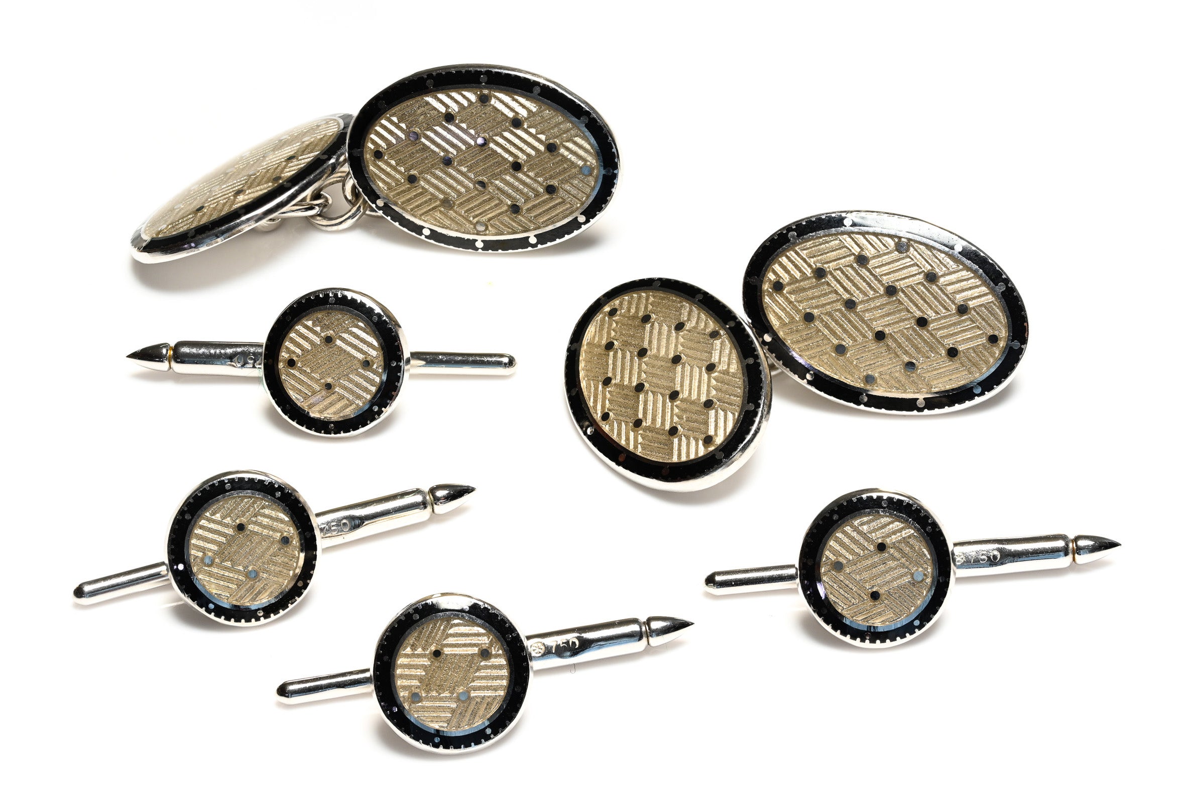Longmire 18K Gold Basket Enamel Cufflink Studs