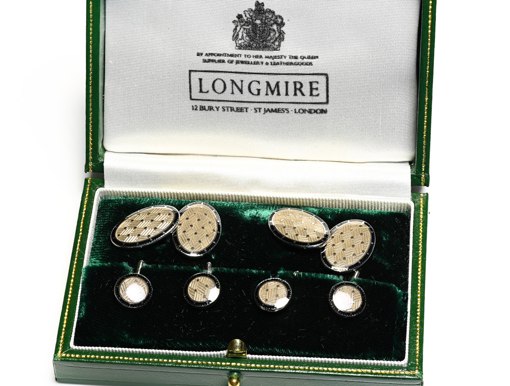 Longmire 18K Gold Basket Enamel Cufflink with 4 Studs