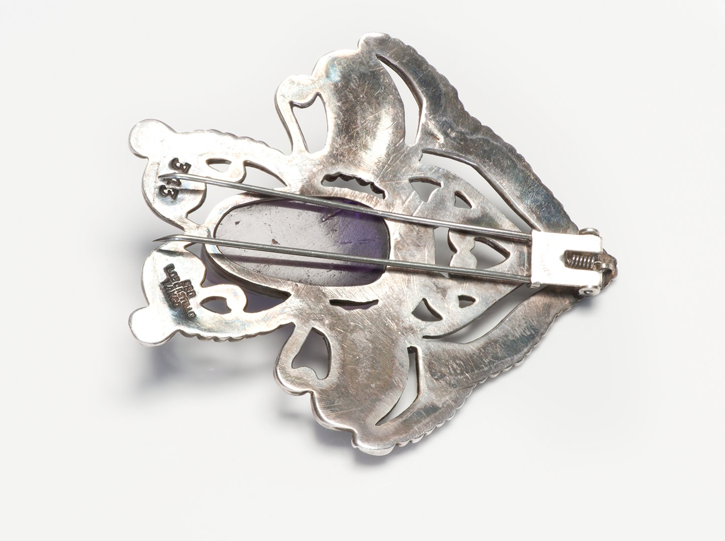 Los Castillo Sterling Silver Amethyst Face Brooch