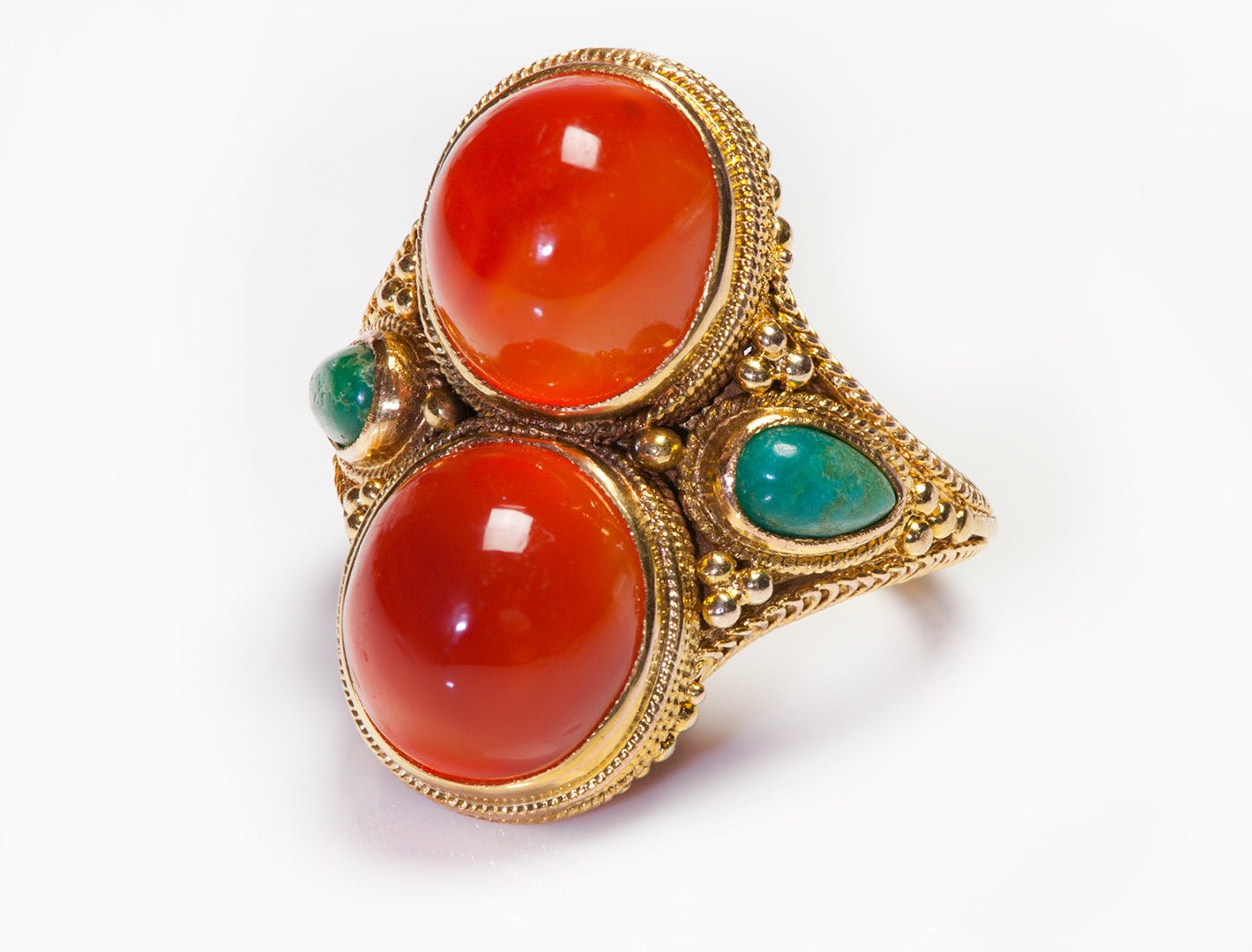 Louis Comfort Tiffany Filigree Gold Carnelian Turquoise Ring