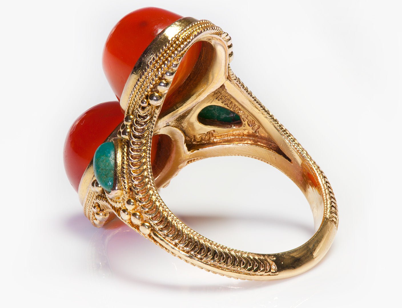 Louis Comfort Tiffany Filigree Gold Carnelian Turquoise Ring