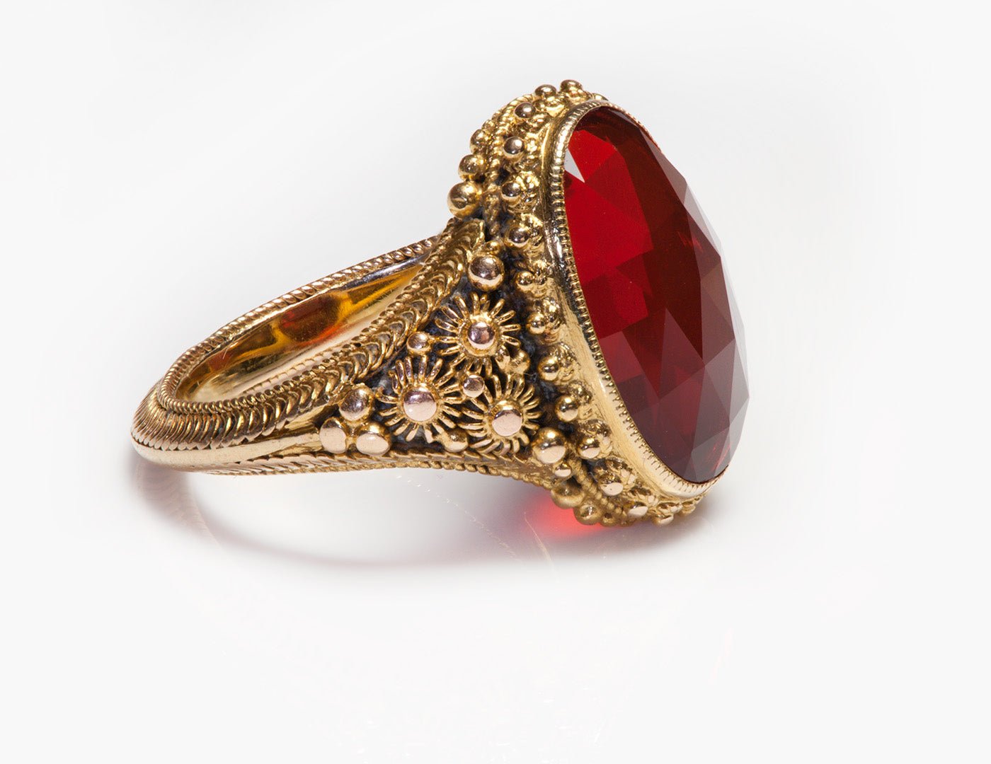 Louis Comfort Tiffany Fire Opal Filigree Gold Ring
