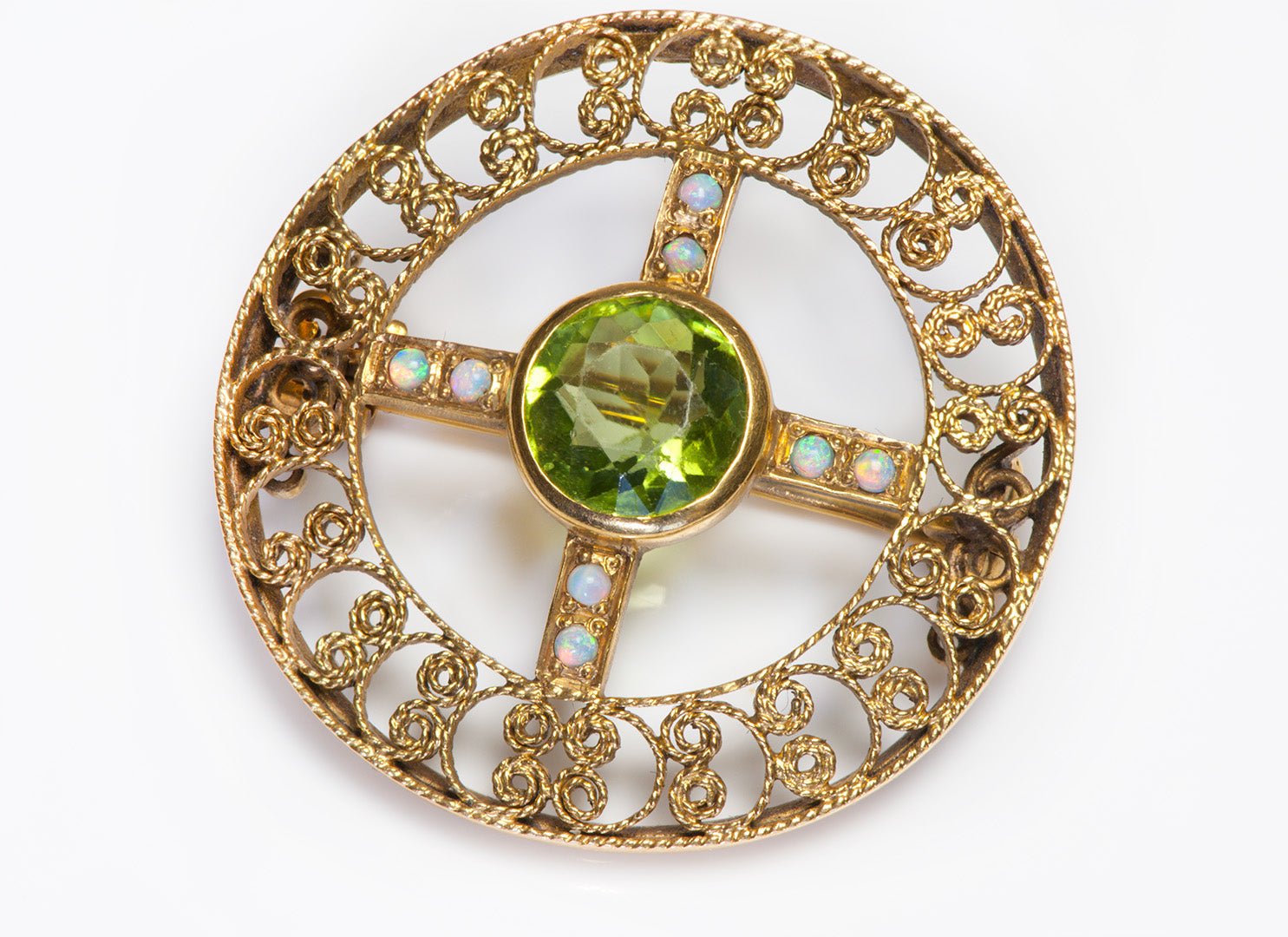 Louis Comfort Tiffany Gold Peridot Opal Brooch