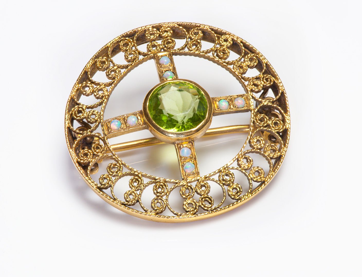 Louis Comfort Tiffany Gold Peridot Opal Brooch