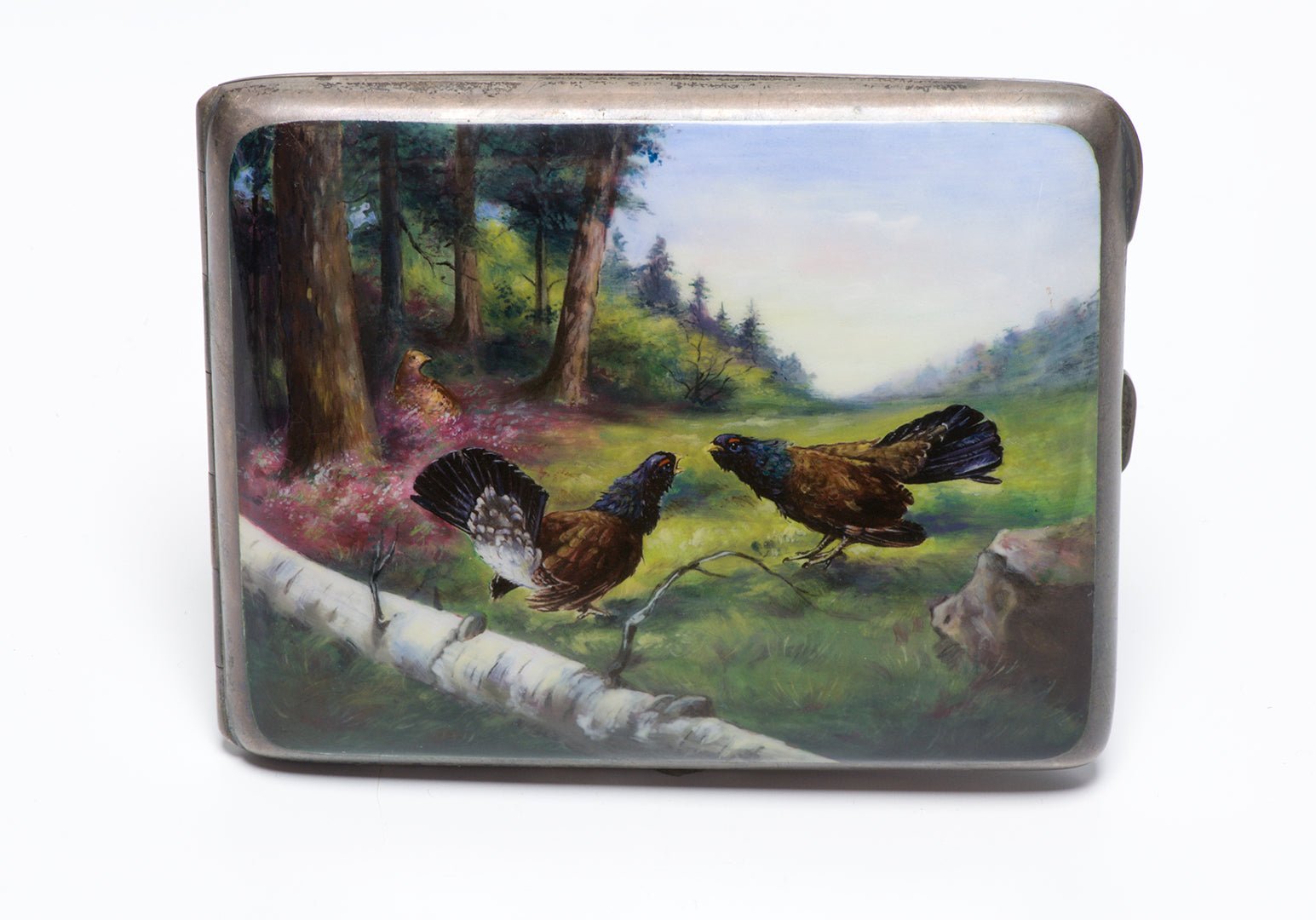 Louis Kuppenheim Antique Silver Enamel Rooster Fight Cigarette Case