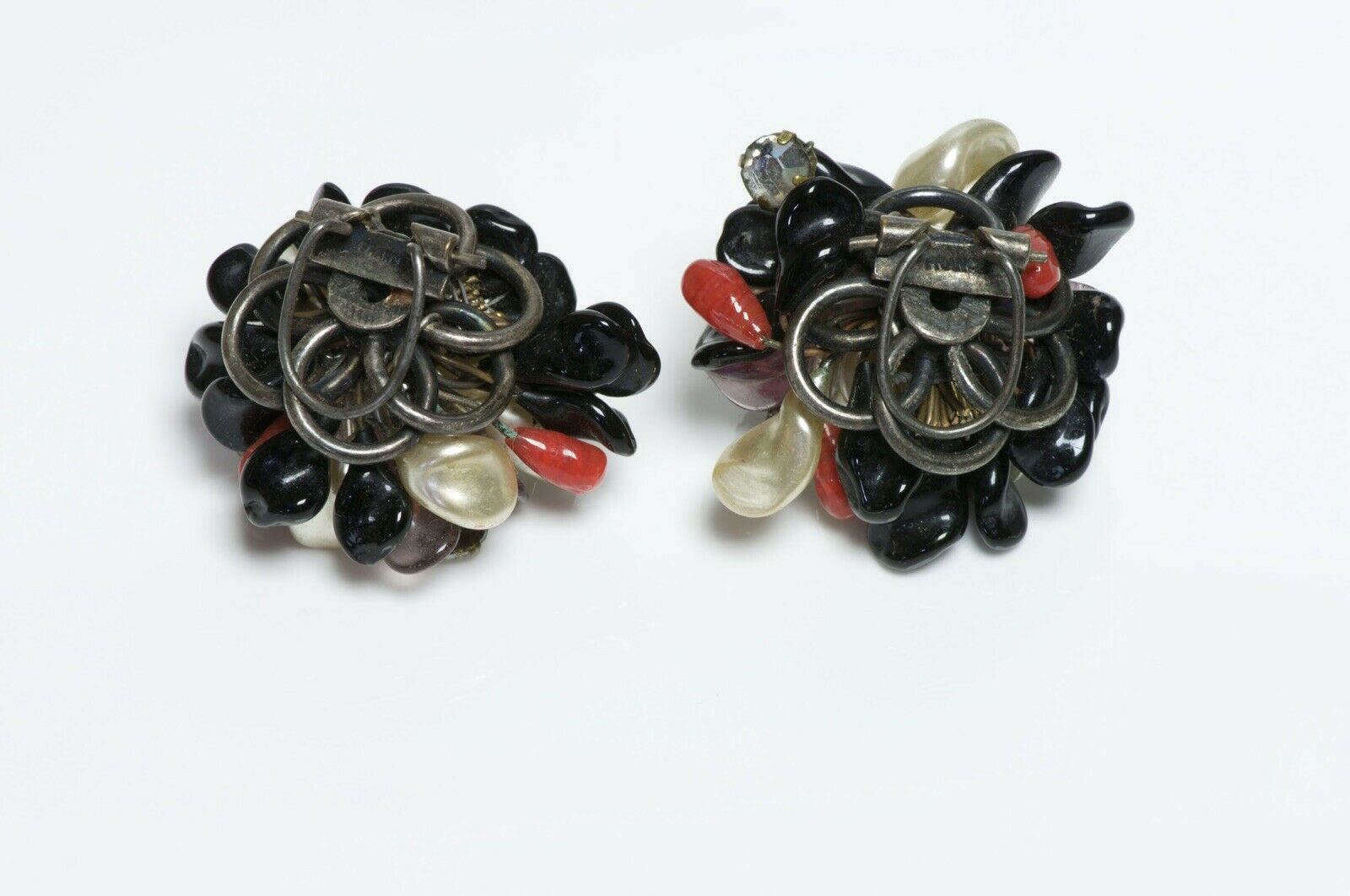 Louis Rousselet 1950’s Pearl Crystal Black Red Purple Glass Flower Earrings
