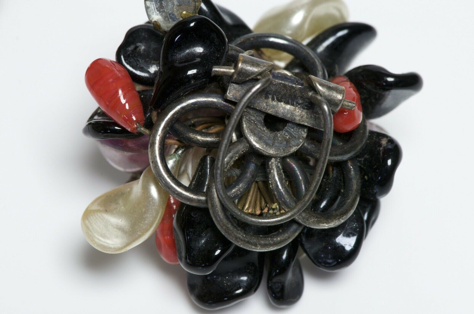 Louis Rousselet 1950’s Pearl Crystal Black Red Purple Glass Flower Earrings