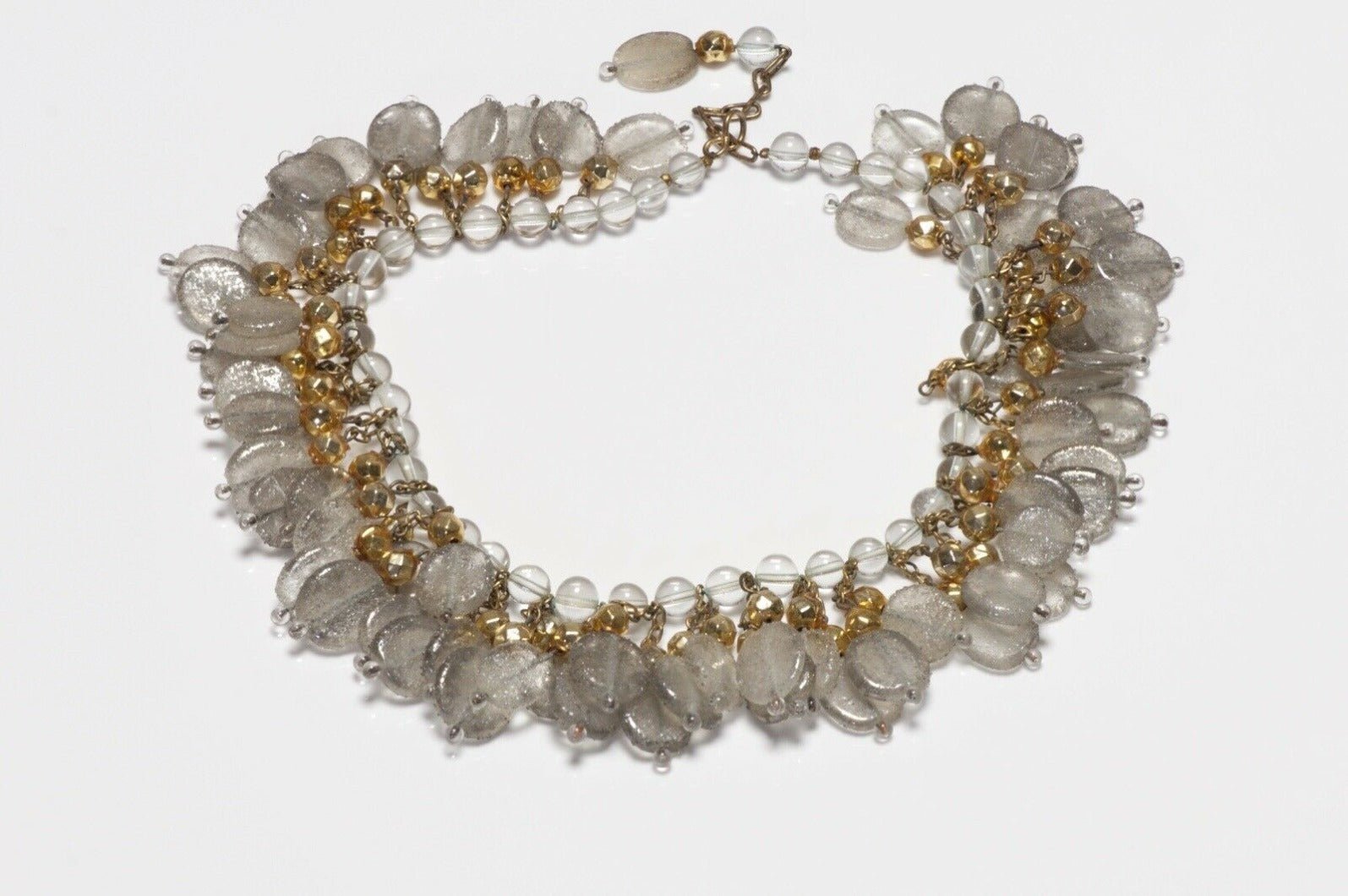 Louis Rousselet Paris 1950’s Clear Frosted Glass Beads Necklace Earrings Set