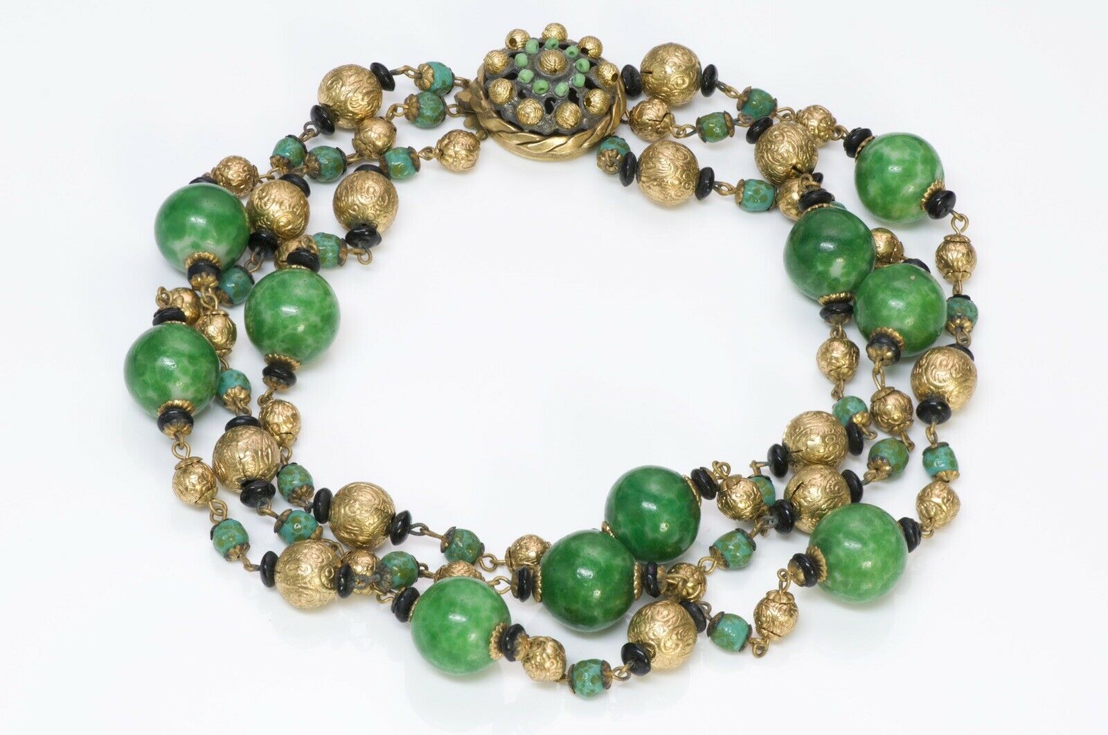 Louis Rousselet Paris 1950’s Green Glass Beads Necklace