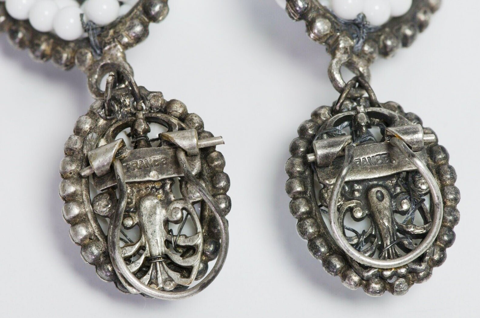 Louis Rousselet Paris 1950’s Long White Glass Beads Earrings