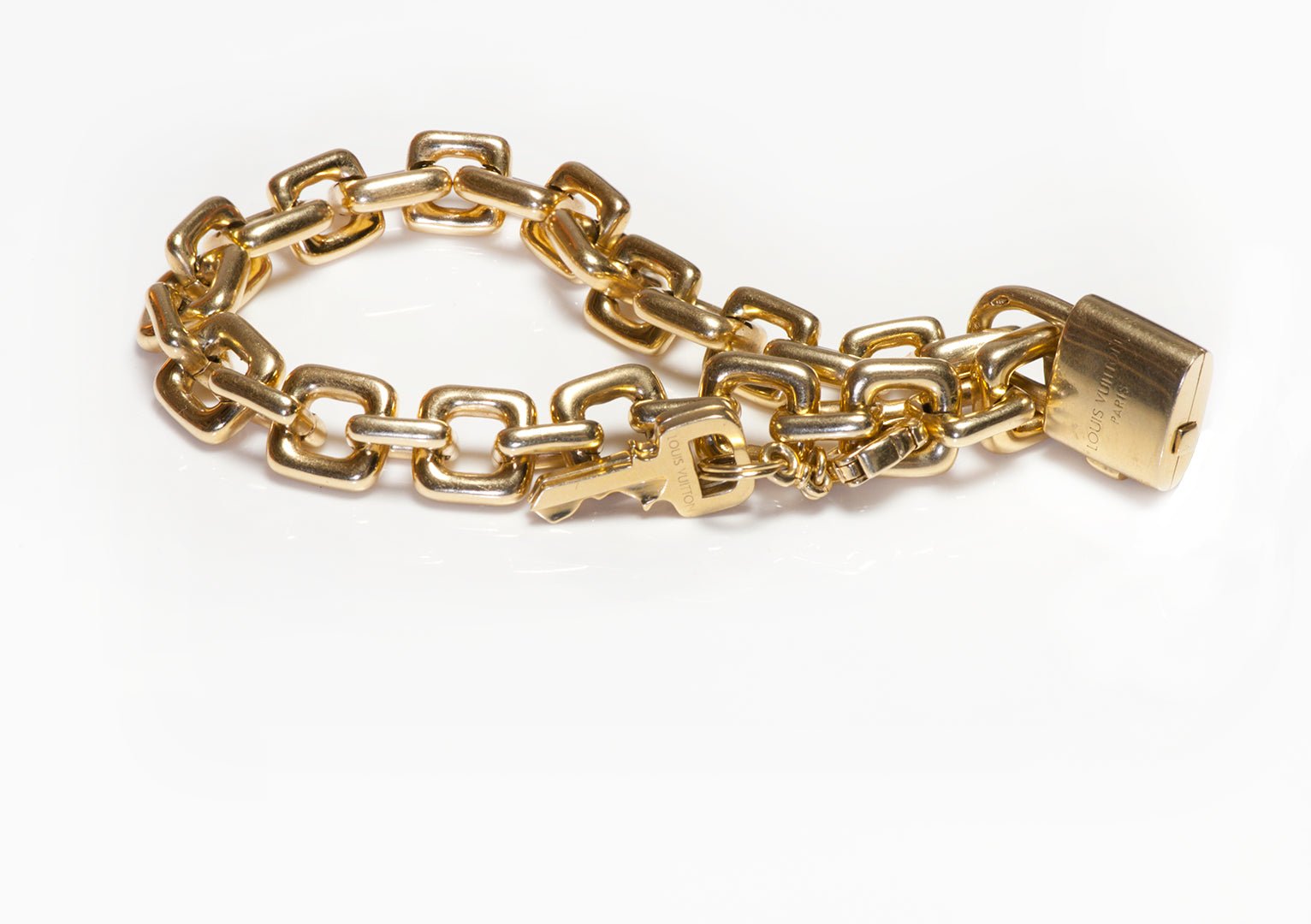 Louis Vuitton 18K Gold Luggage Padlock Charm Chain Bracelet
