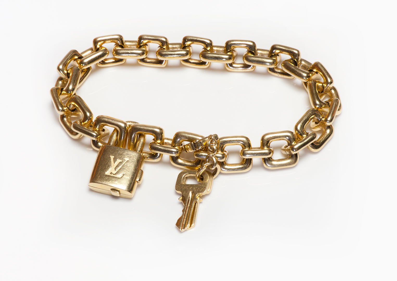 Louis Vuitton 18K Gold Luggage Padlock Charm Chain Bracelet