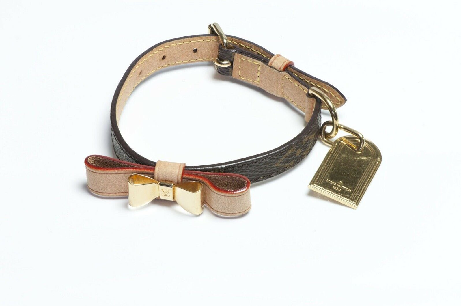 Louis Vuitton Baxter Brown Monogram Bow Dog Collar