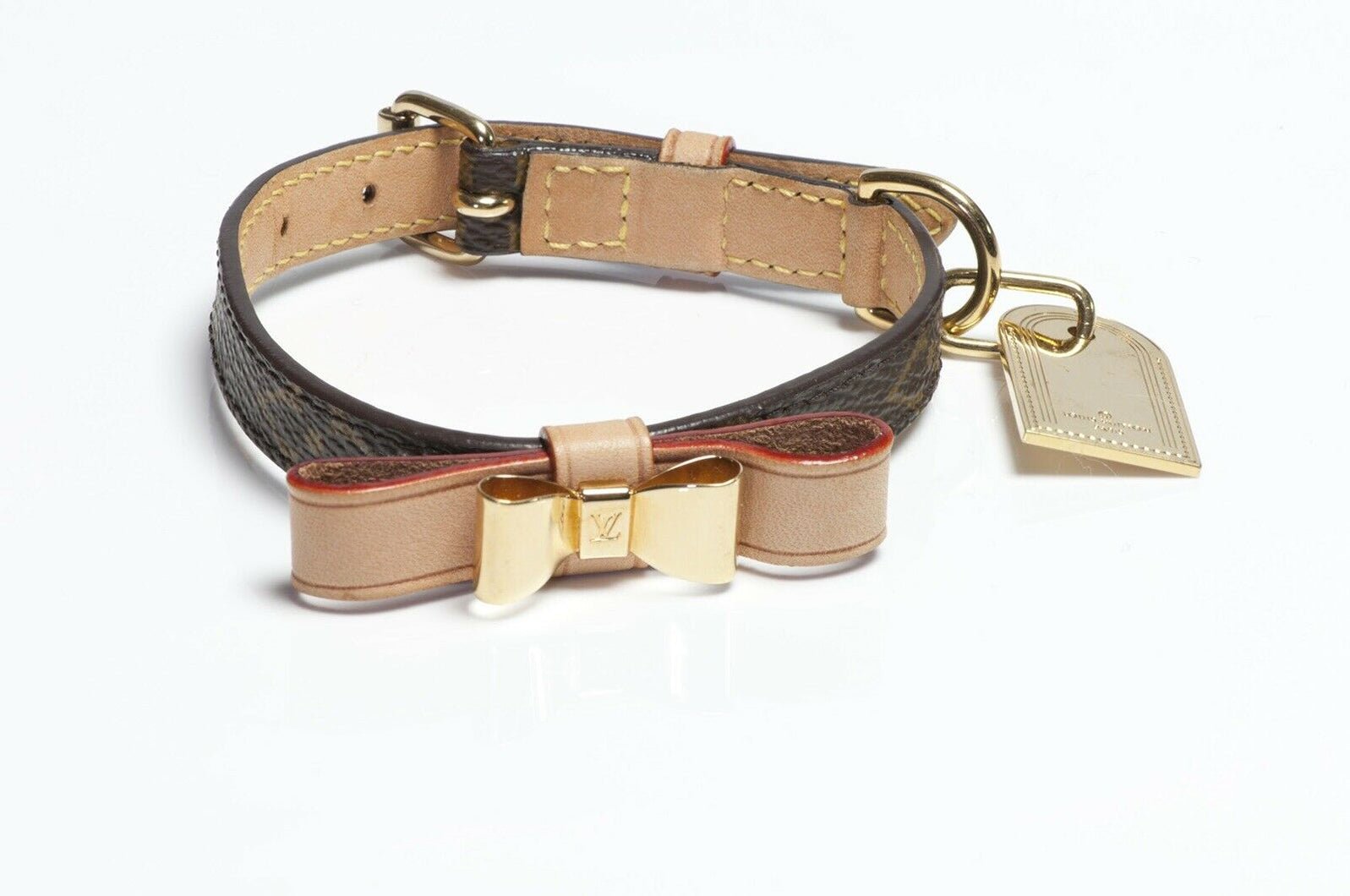 Louis Vuitton Baxter Brown Monogram Bow Dog Collar