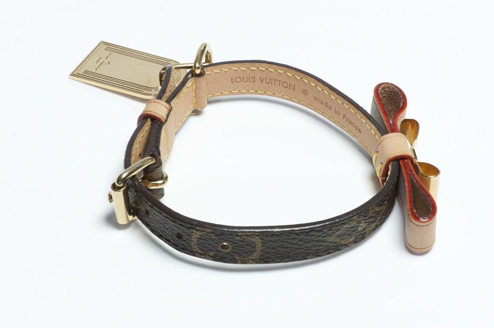 Louis Vuitton Baxter Brown Monogram Bow Dog Collar