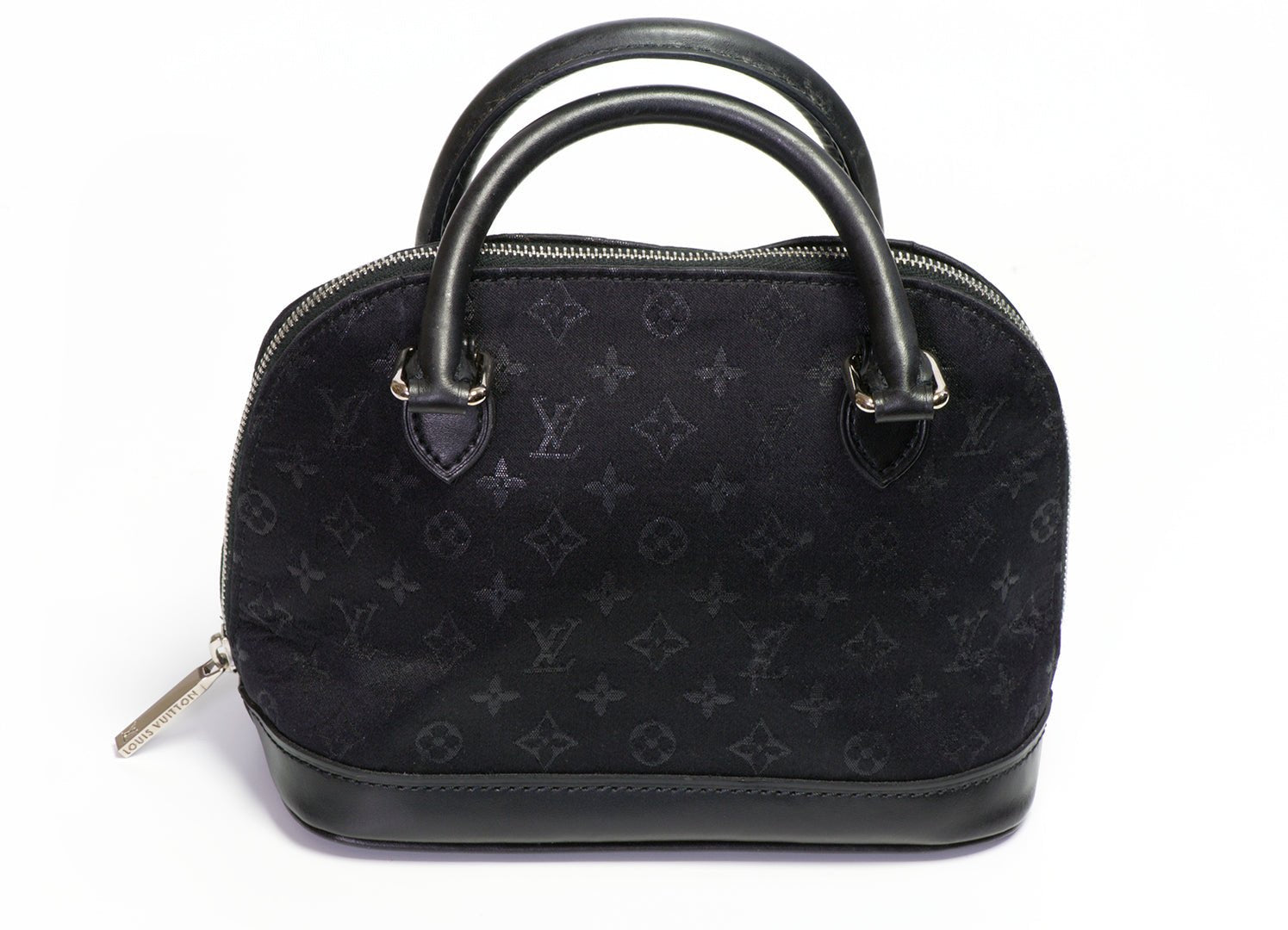 Louis Vuitton LV Black Monogram Logo Satin Leather Mini ALMA Bag