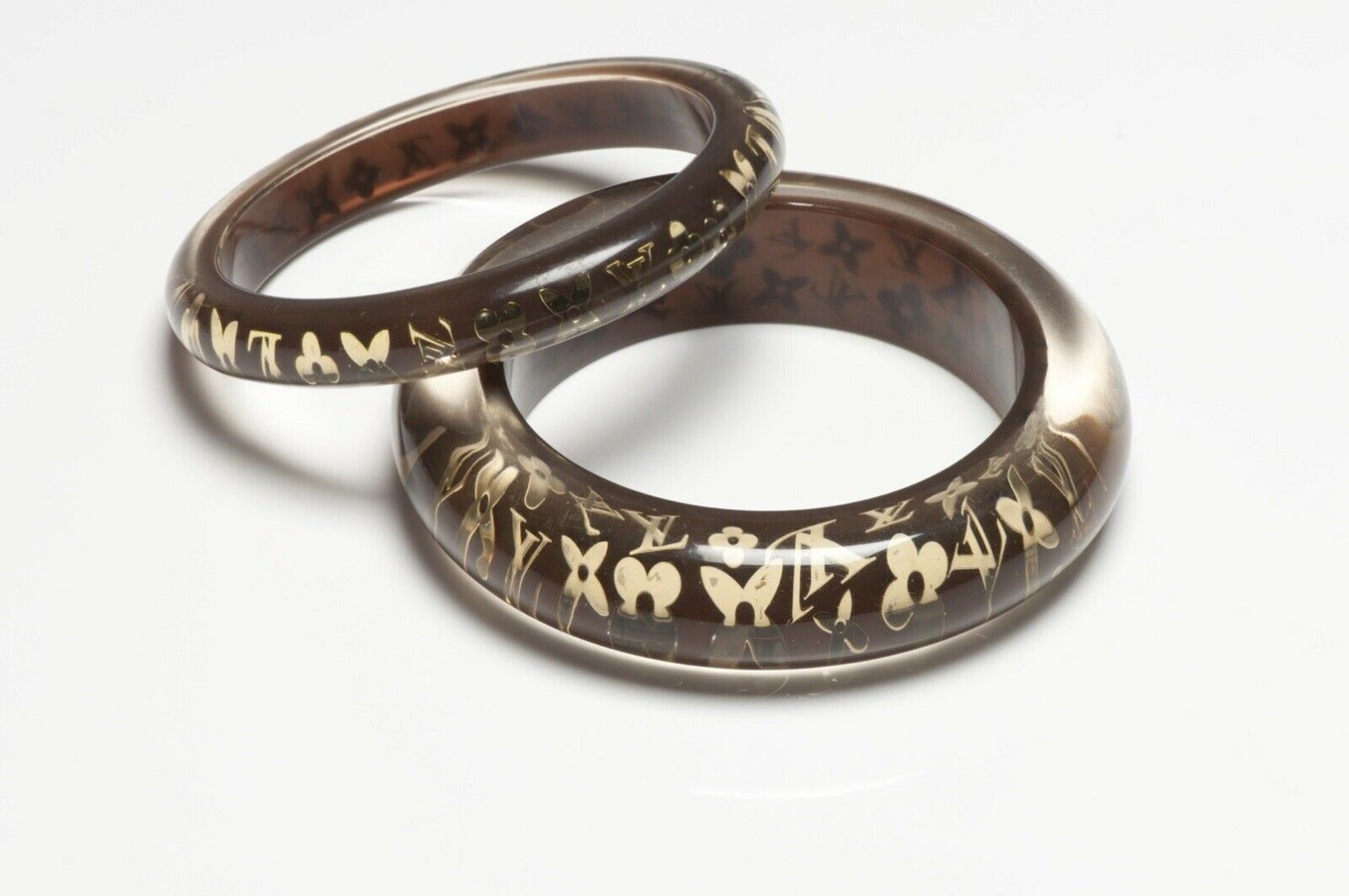Louis Vuitton LV Monogram Brown Lucite Acrylic Bangle Bracelets