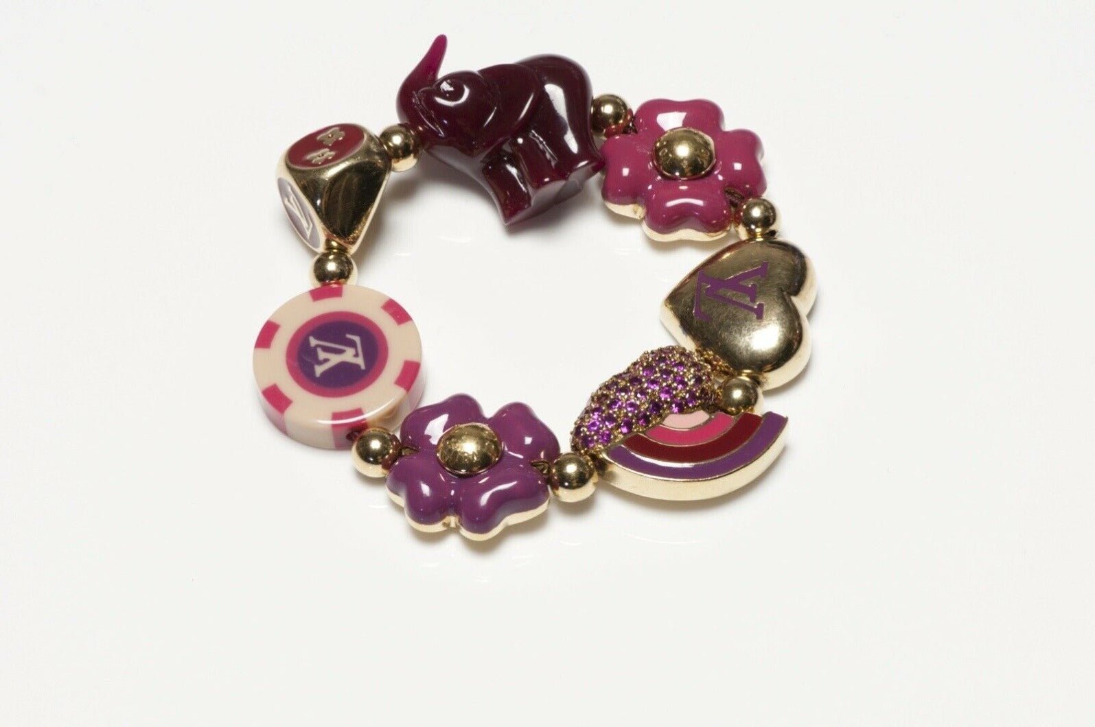 Louis Vuitton Tutti Lucky Burgundy Enamel Charm Elastic Bracelet