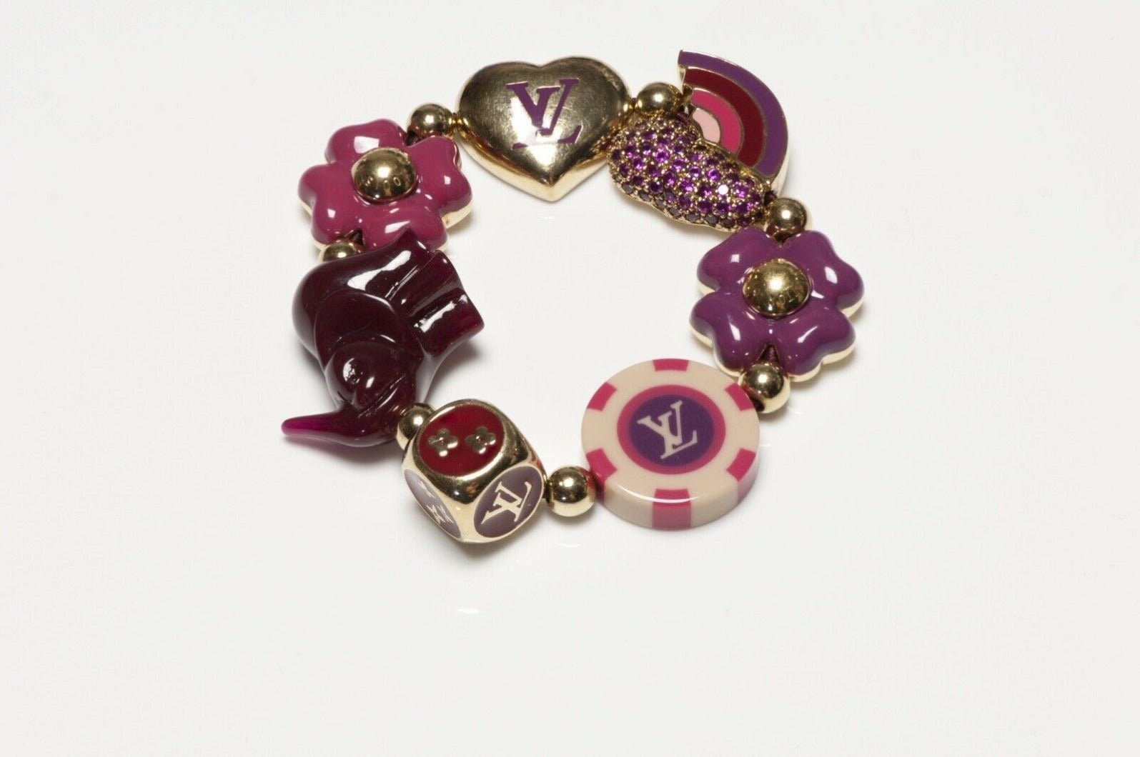 Louis Vuitton Tutti Lucky Burgundy Enamel Charm Elastic Bracelet