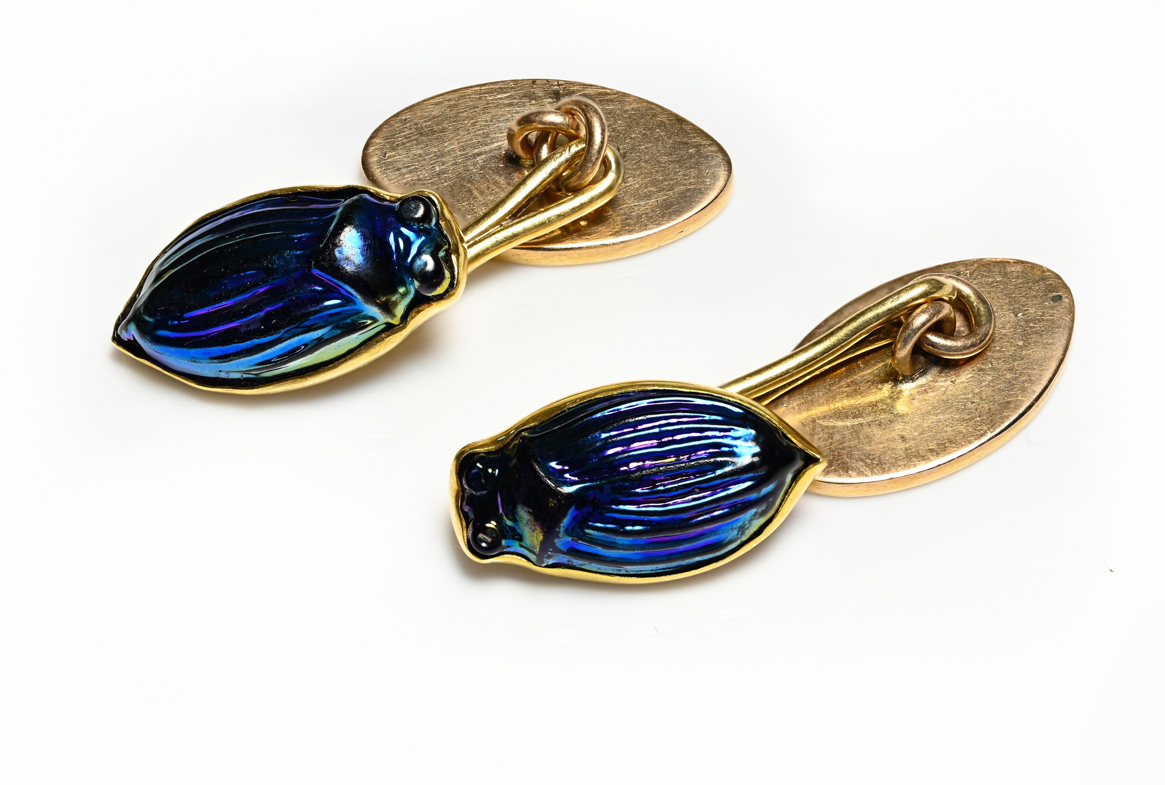 Luis Comfort Tiffany Gold Scarab Stick Pin and Cufflinks