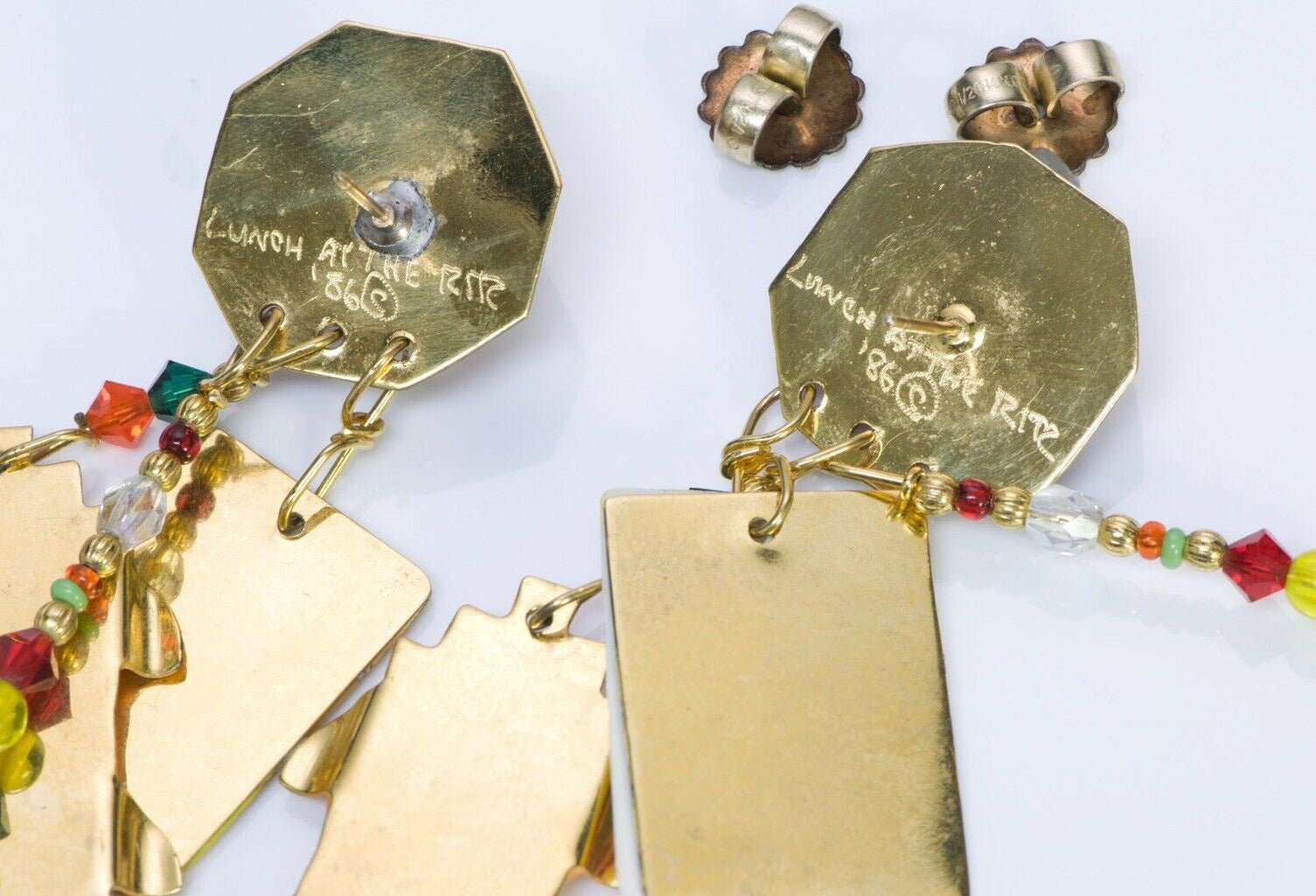 Lunch at the Ritz 1986 Long Enamel Traffic Light Stop Sign Earrings