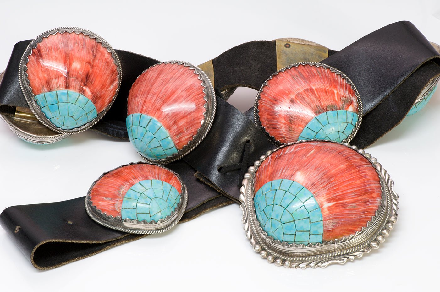 M. Begay Native American Navajo Sterling Spiny Oyster Concho Belt