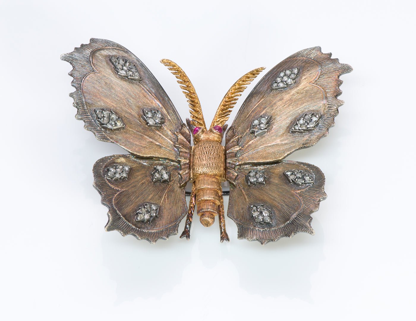 M. Buccellati 18K Gold Diamond Ruby Butterfly Brooch