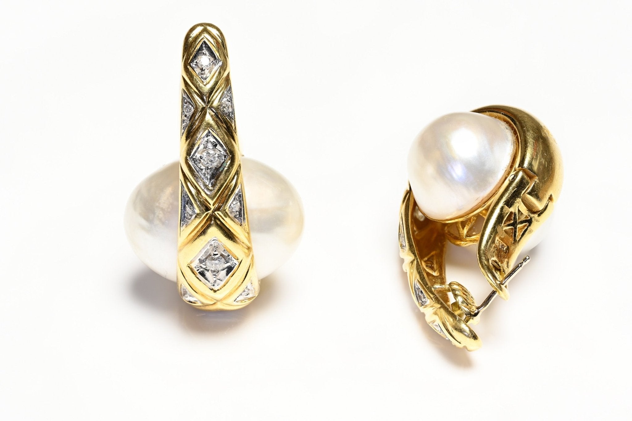 Mabe Pearl Diamond Earrings 18K Yellow Gold
