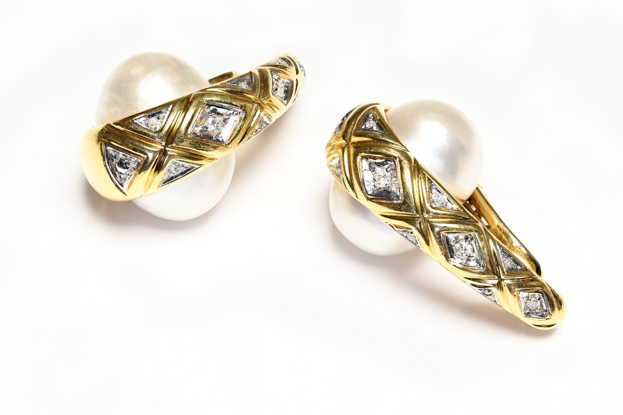 Mabe Pearl Diamond Earrings 18K Yellow Gold