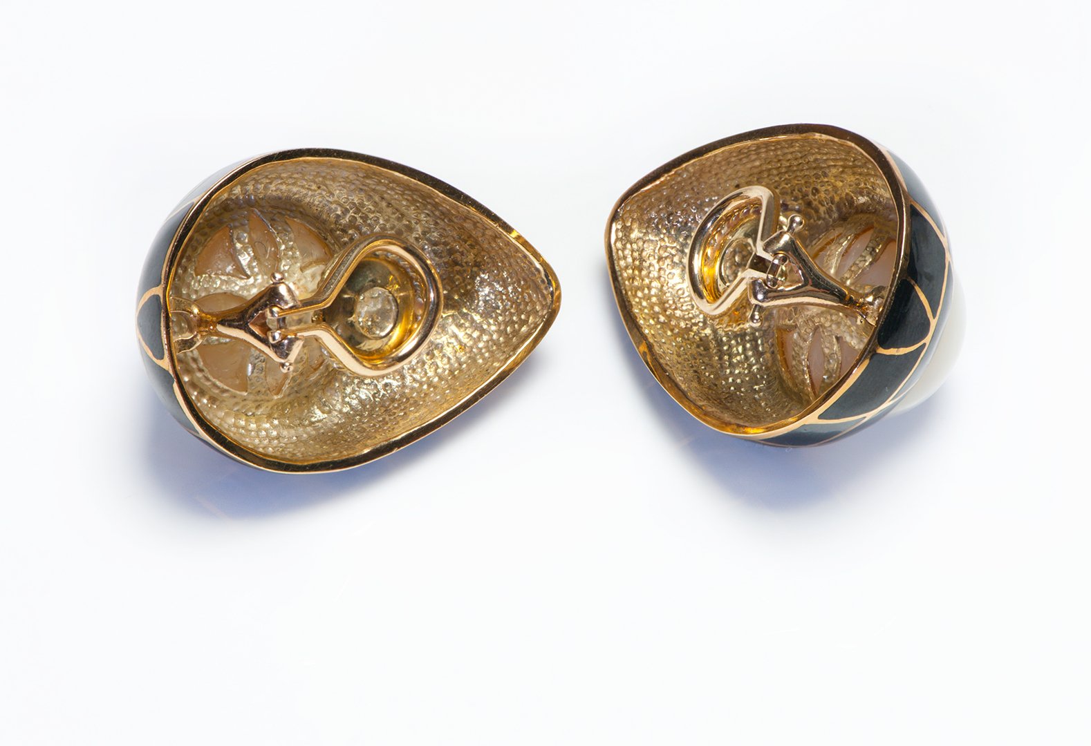 Mabe Pearl Gold and Enamel Earrings