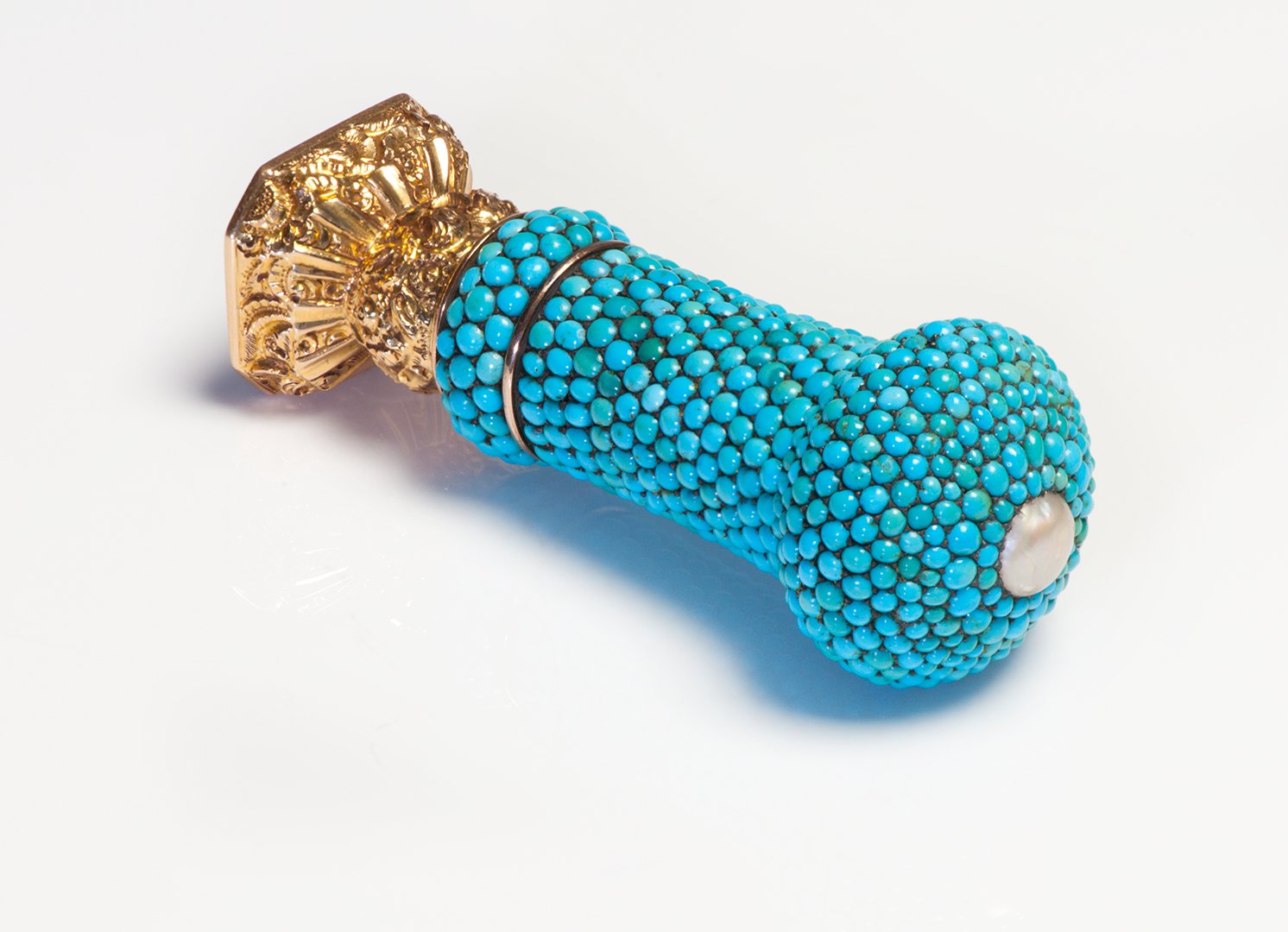 Magnificent Antique Gold Seal Encrusted with Turquoise