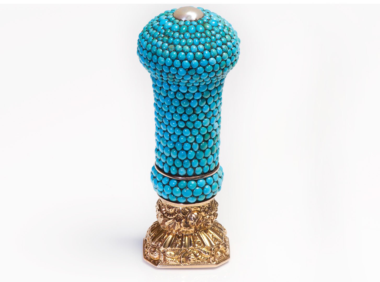 Magnificent Antique Gold Seal Encrusted with Turquoise