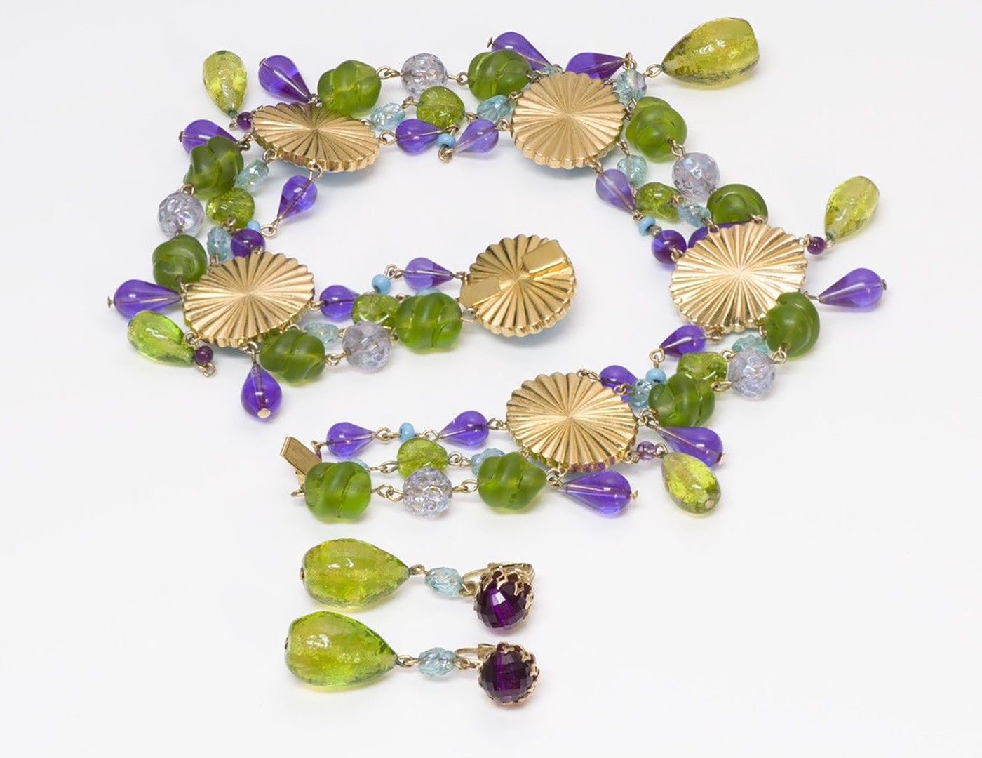 Maison Gripoix Faux Turquoise Poured Glass Necklace Earrings