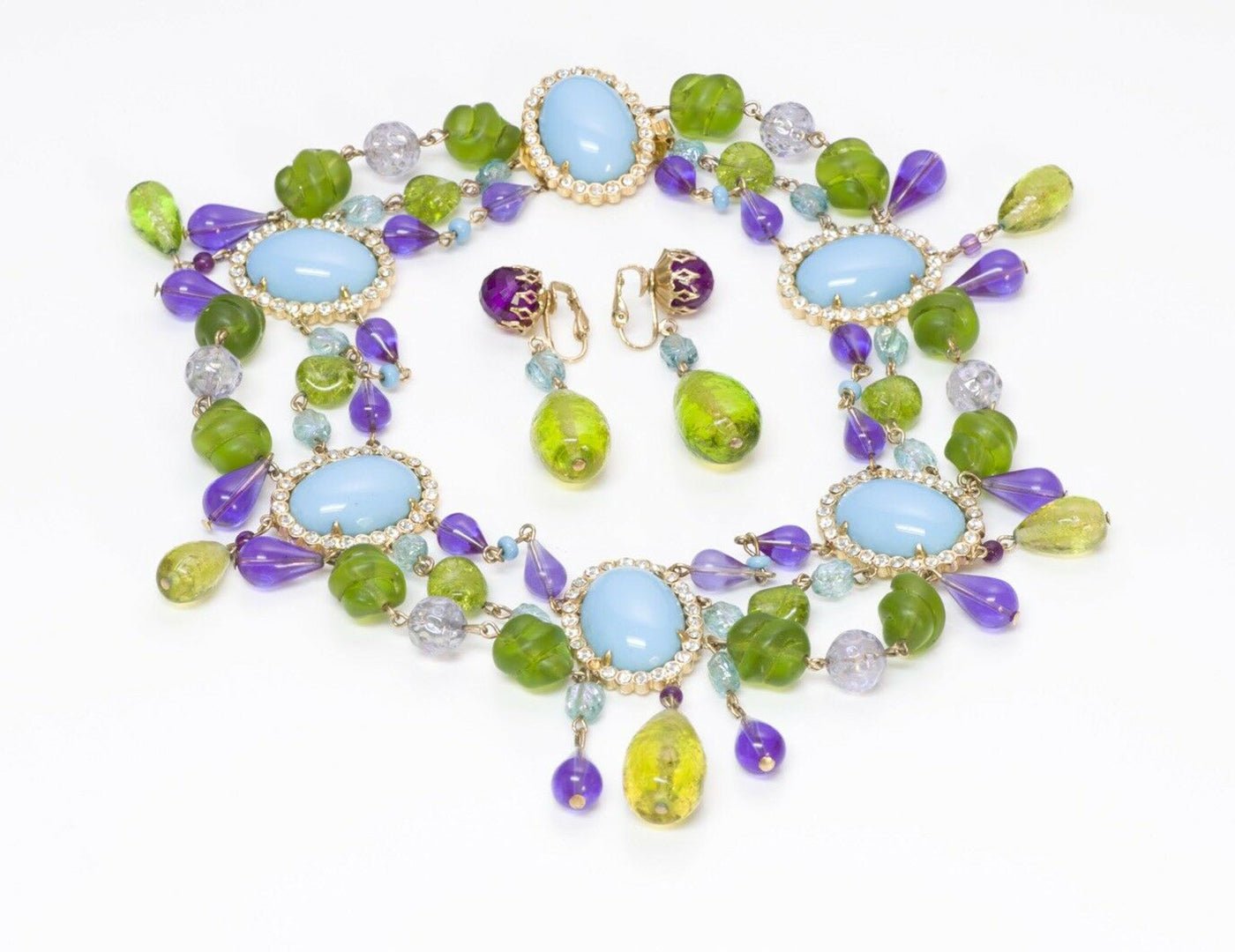 Maison Gripoix Faux Turquoise Poured Glass Necklace Earrings