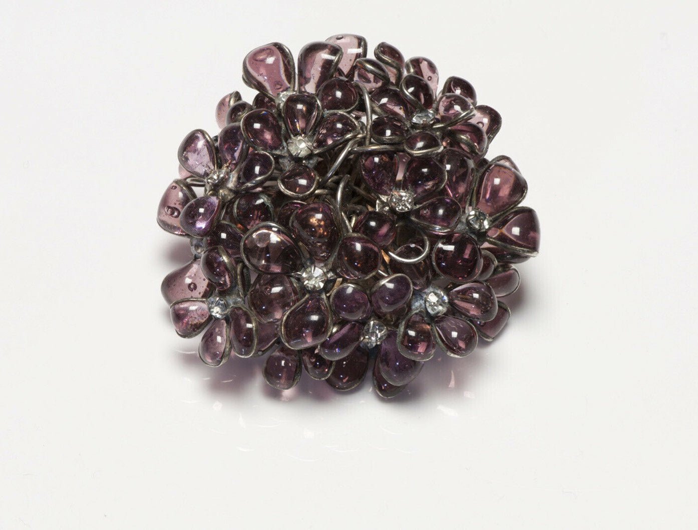 Maison Gripoix Paris 1950's Purple Glass Violets Flower Brooch