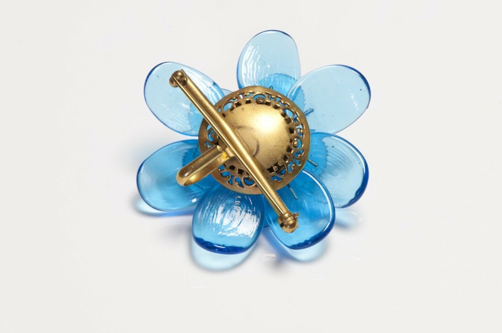 Maison Gripoix Paris Blue Poured Glass Camellia Flower Pendant Brooch