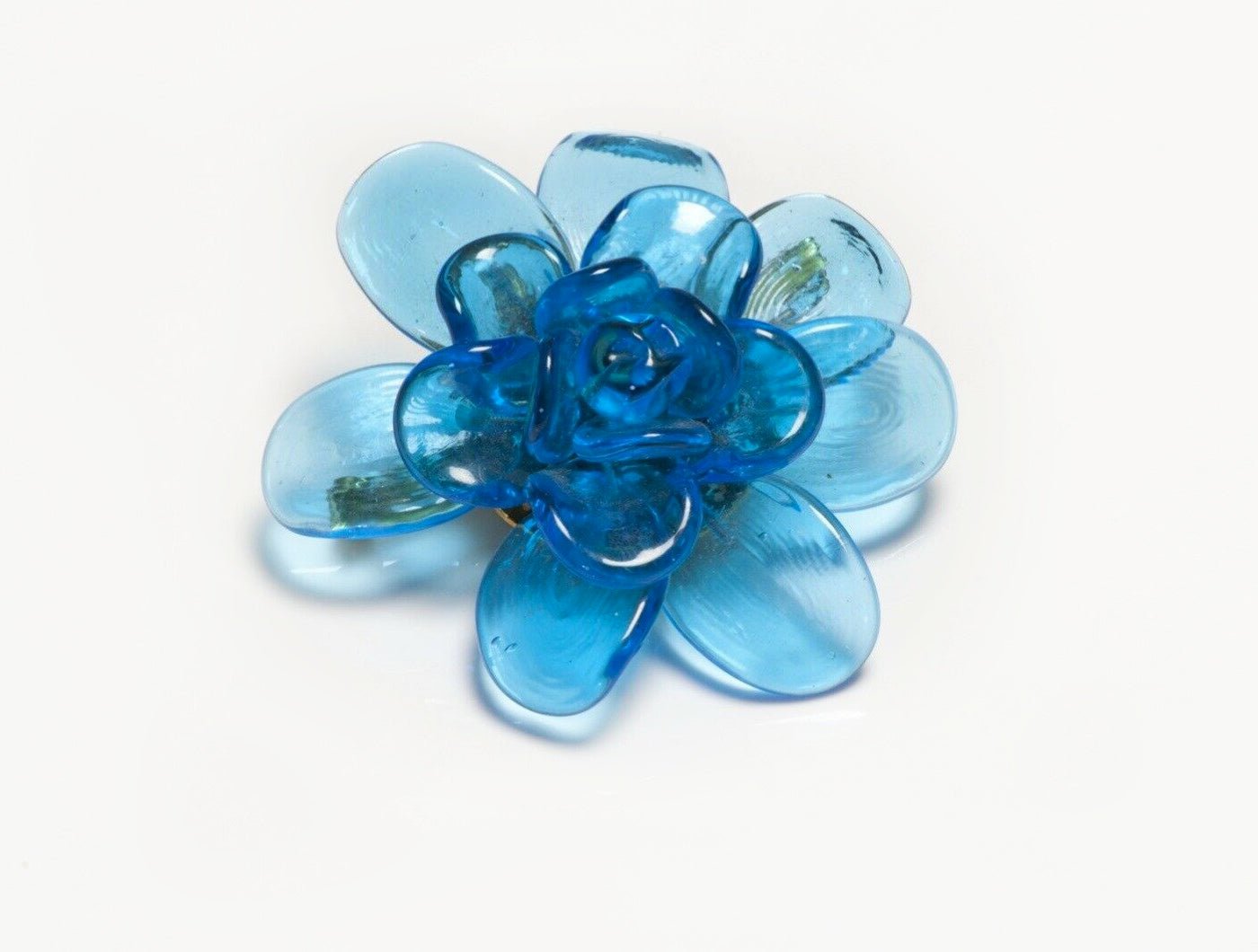 Maison Gripoix Paris Blue Poured Glass Camellia Flower Pendant Brooch