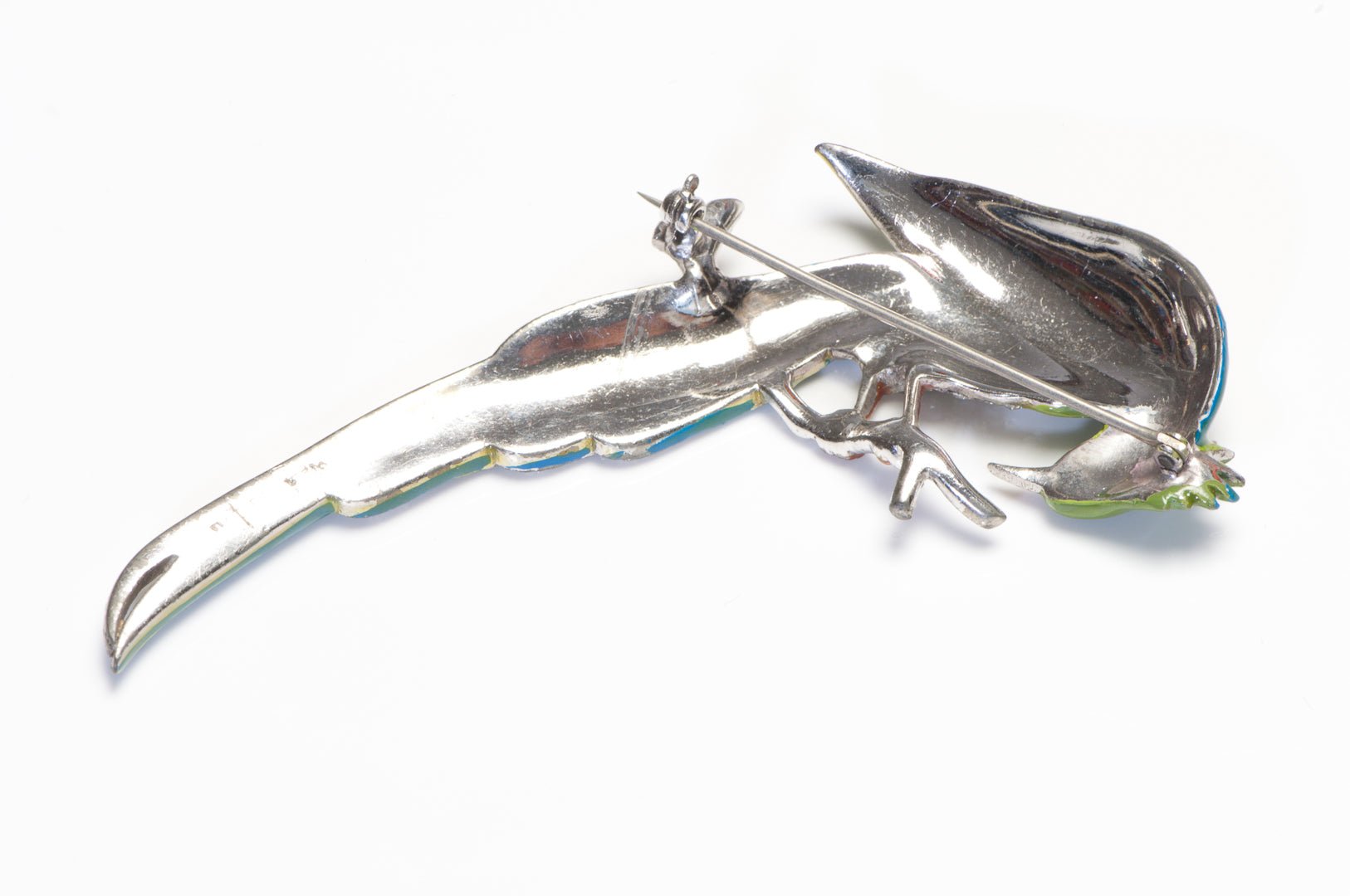 Marcel Boucher 1940’s Green Blue Enamel Crystal Bird of Paradise Brooch