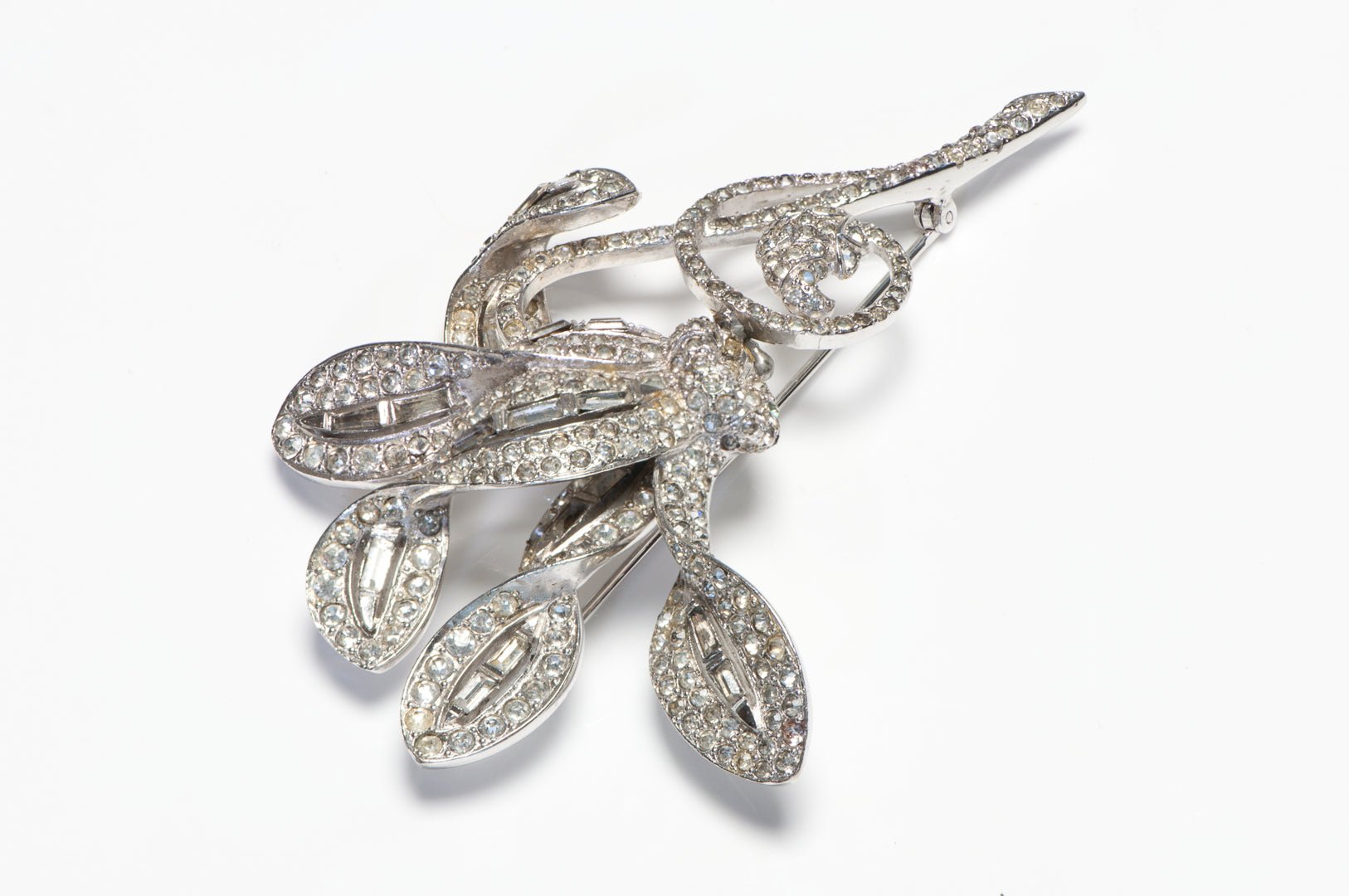 Marcel Boucher 1950 Cyclamen Rhodium Plated Crystal Flower Brooch