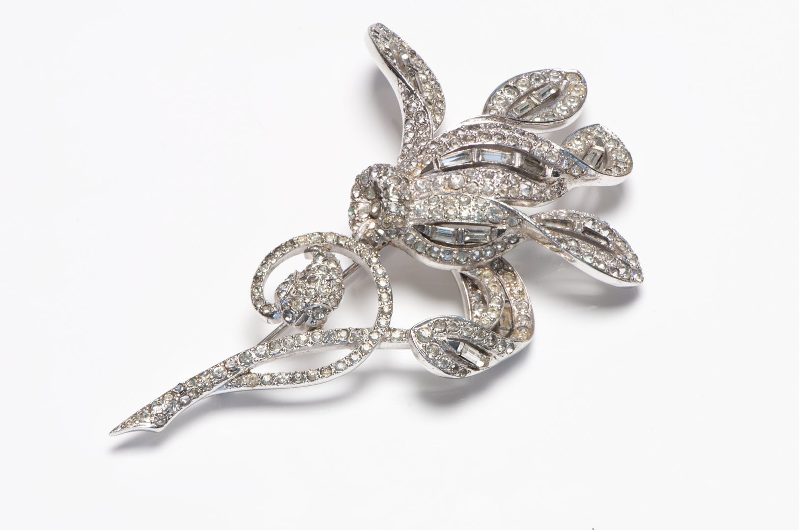 Marcel Boucher 1950 Cyclamen Rhodium Plated Crystal Flower Brooch