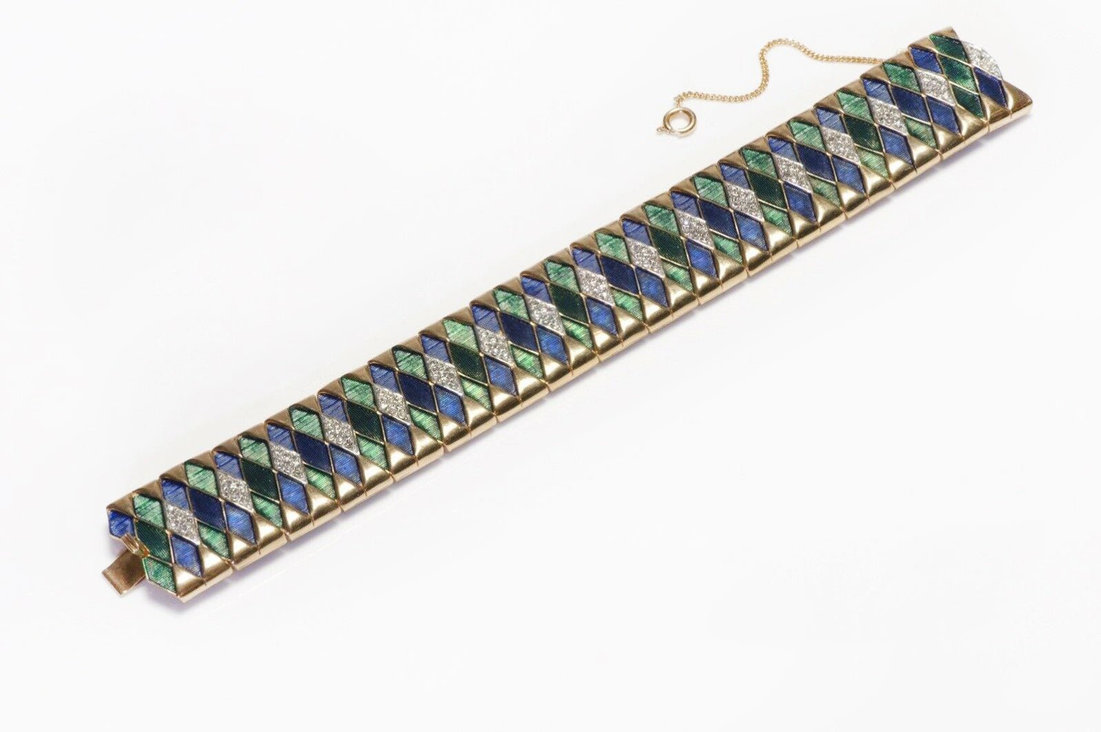 Marcel Boucher Gold Plated Green Blue Enamel Crystal Bracelet