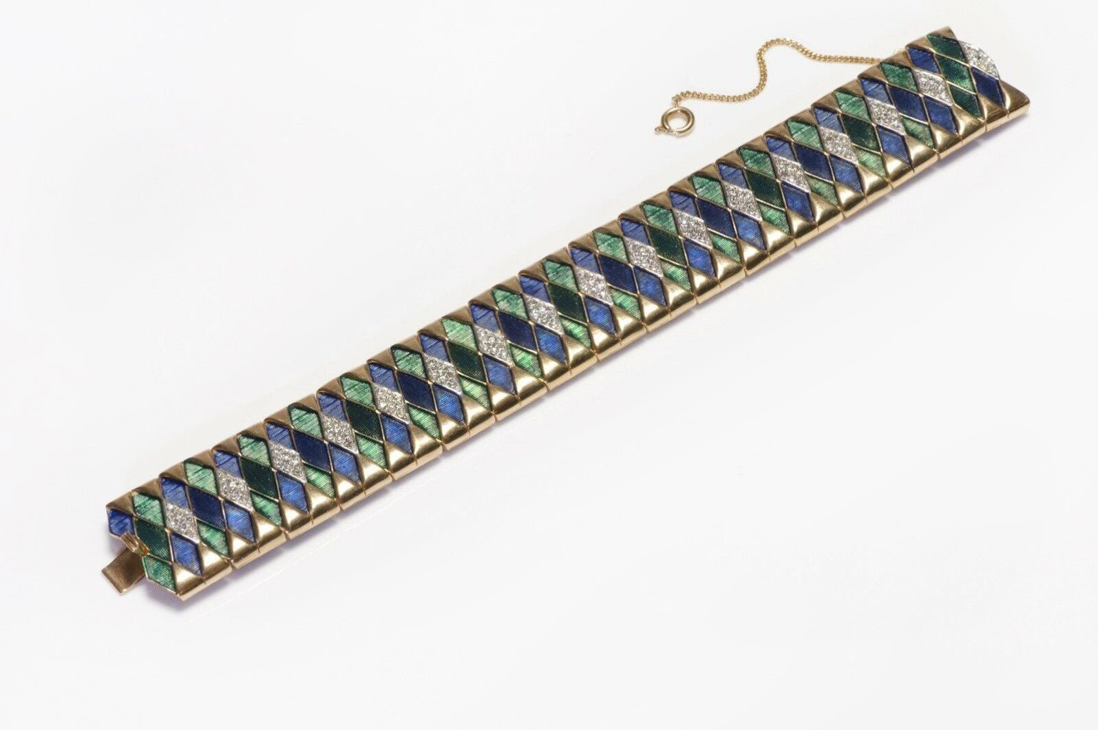 Marcel Boucher Gold Plated Green Blue Enamel Crystal Bracelet