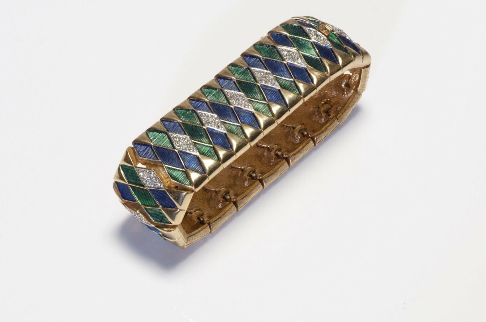 Marcel Boucher Gold Plated Green Blue Enamel Crystal Bracelet